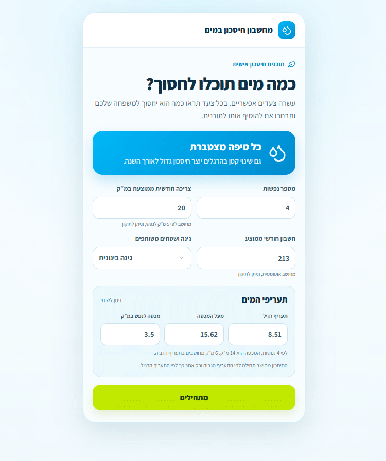 מחשבון חכם לחיסכון במים